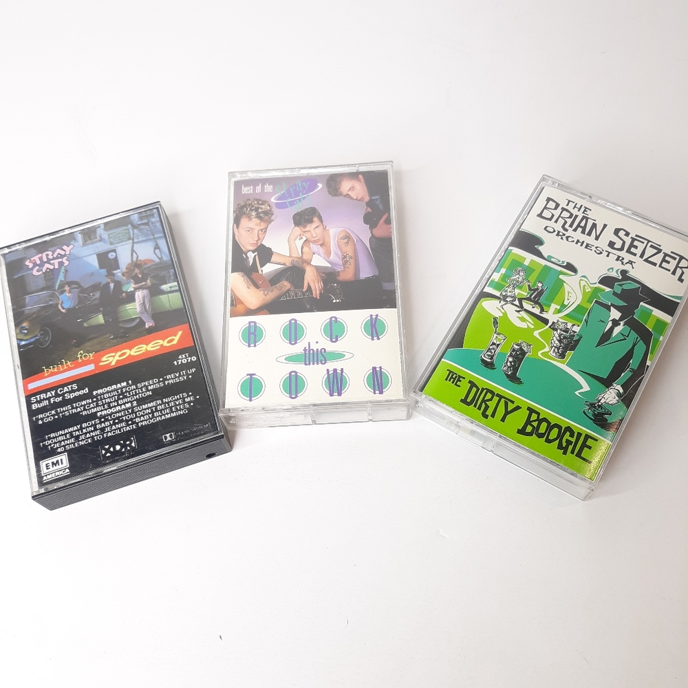 Lot 3 Vintage Cassette Tapes 80's 90's Stray Cats Brian Seltzer Rockabilly Swing